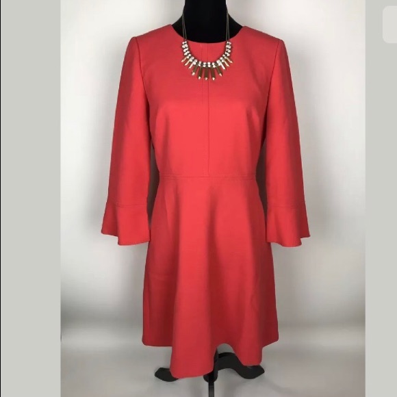 J.CREW Bell Sleeve Crepe Dress 4 Papaya Red - Picture 3 of 7
